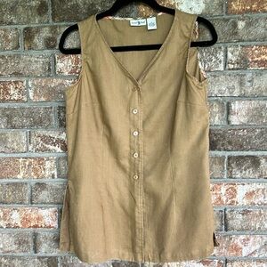 Duck head tan 100% linen  tunic vest button down size 10